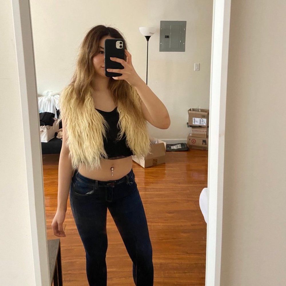 Urban Outfitters Cream Tan Beige Fur Vest